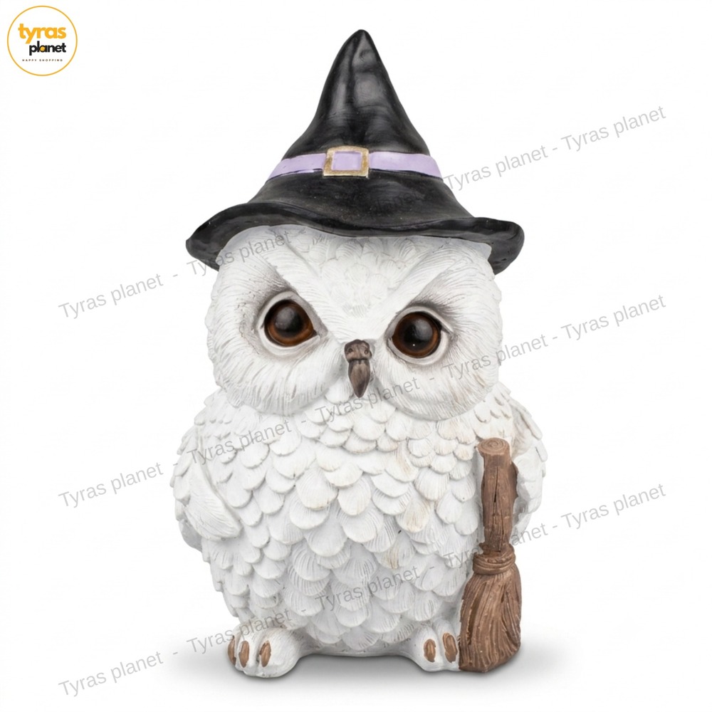 Halloween White Owl Witch Hat & Broomstick 9” Harry Potter Figurine Decoration